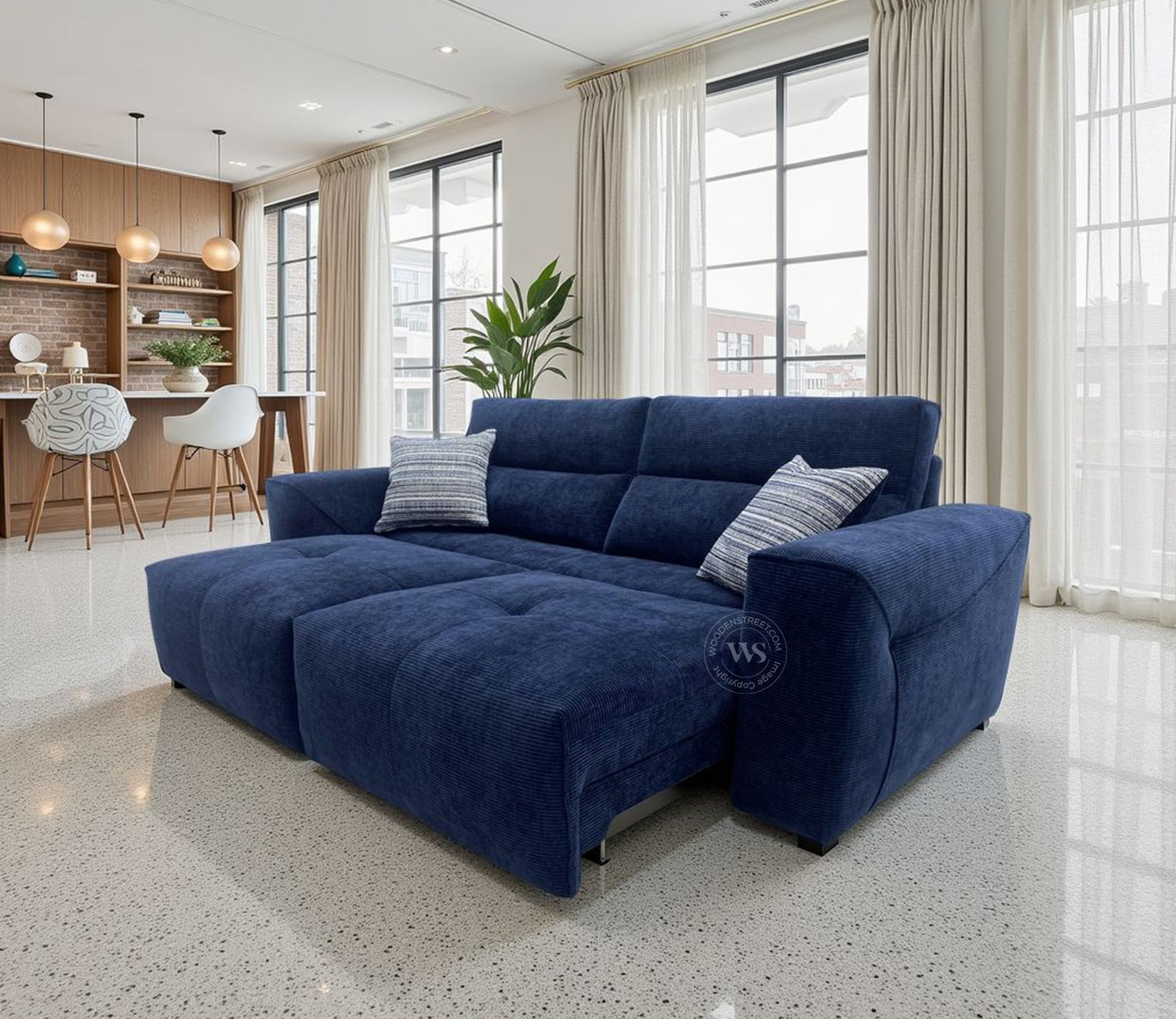 Midoro Powered Recliner Sofa with Extendable Seating (Blue)
