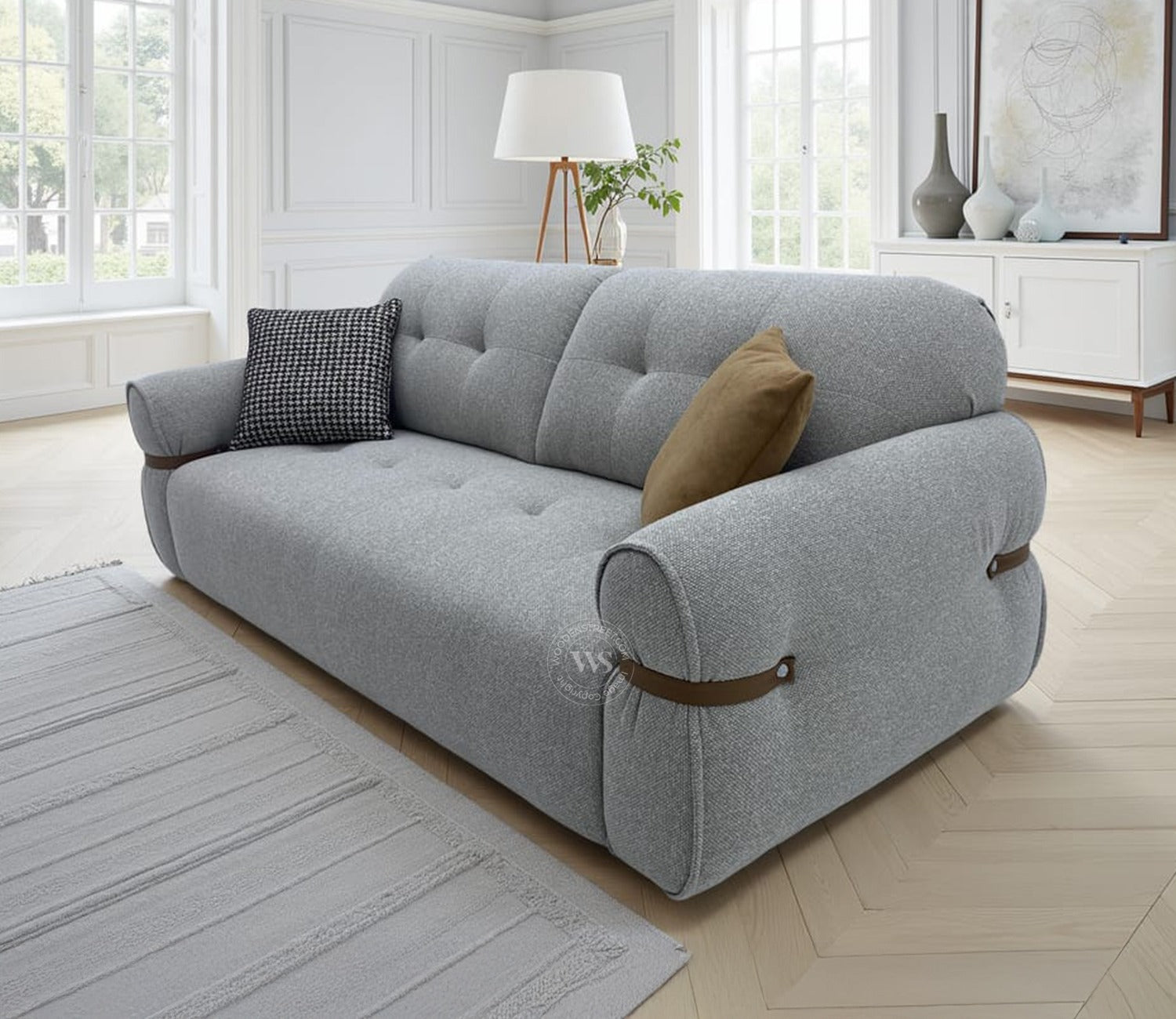 Reva 3-Seater Electric Sofa Cum Bed | Motorized Conversion Mechanism | Fabric Upholstery (Light Grey)