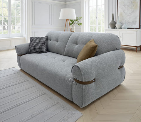Reva 3-Seater Electric Sofa Cum Bed | Motorized Conversion Mechanism | Fabric Upholstery (Light Grey)