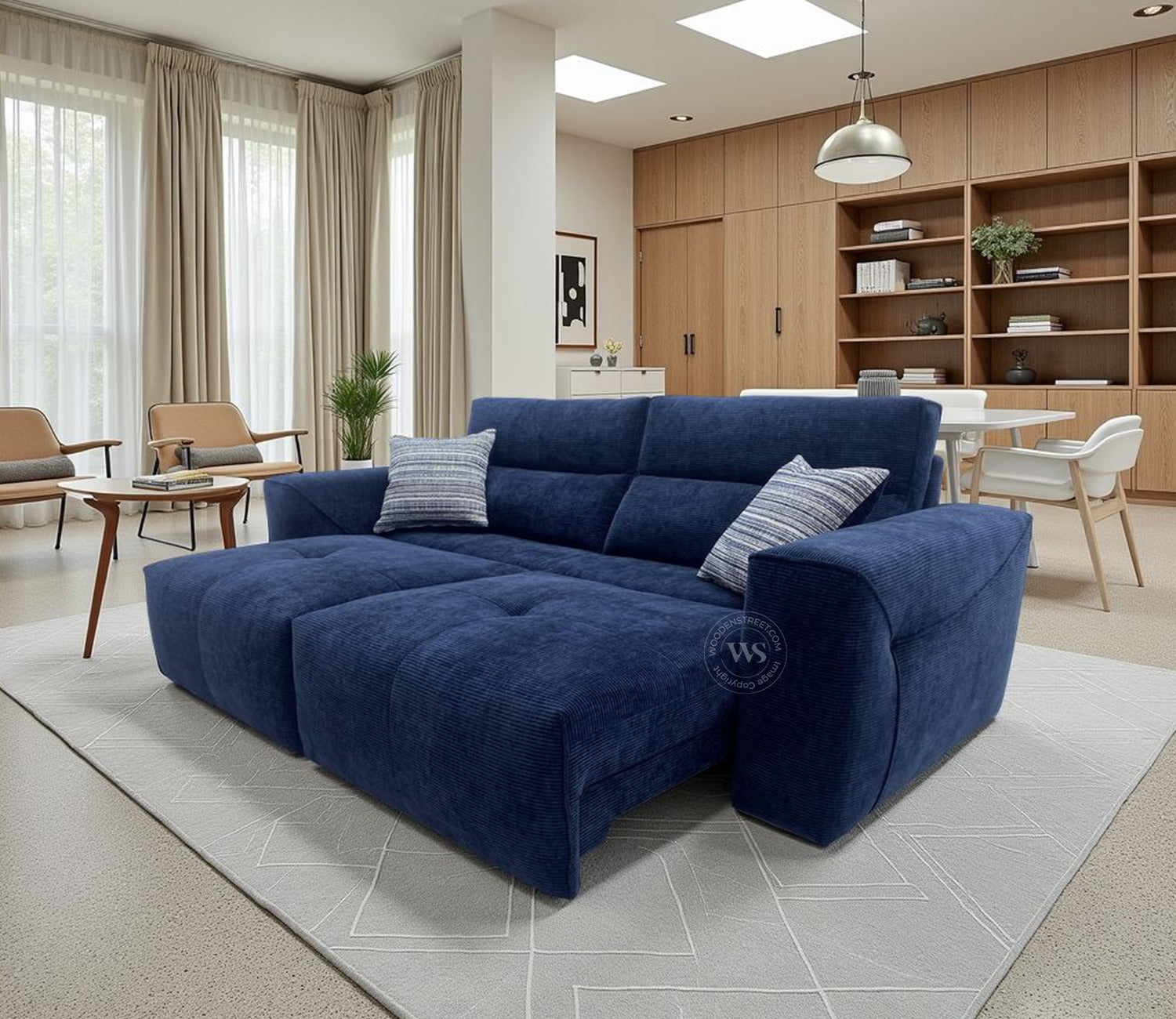 Midoro Powered Recliner Sofa with Extendable Seating (Blue)