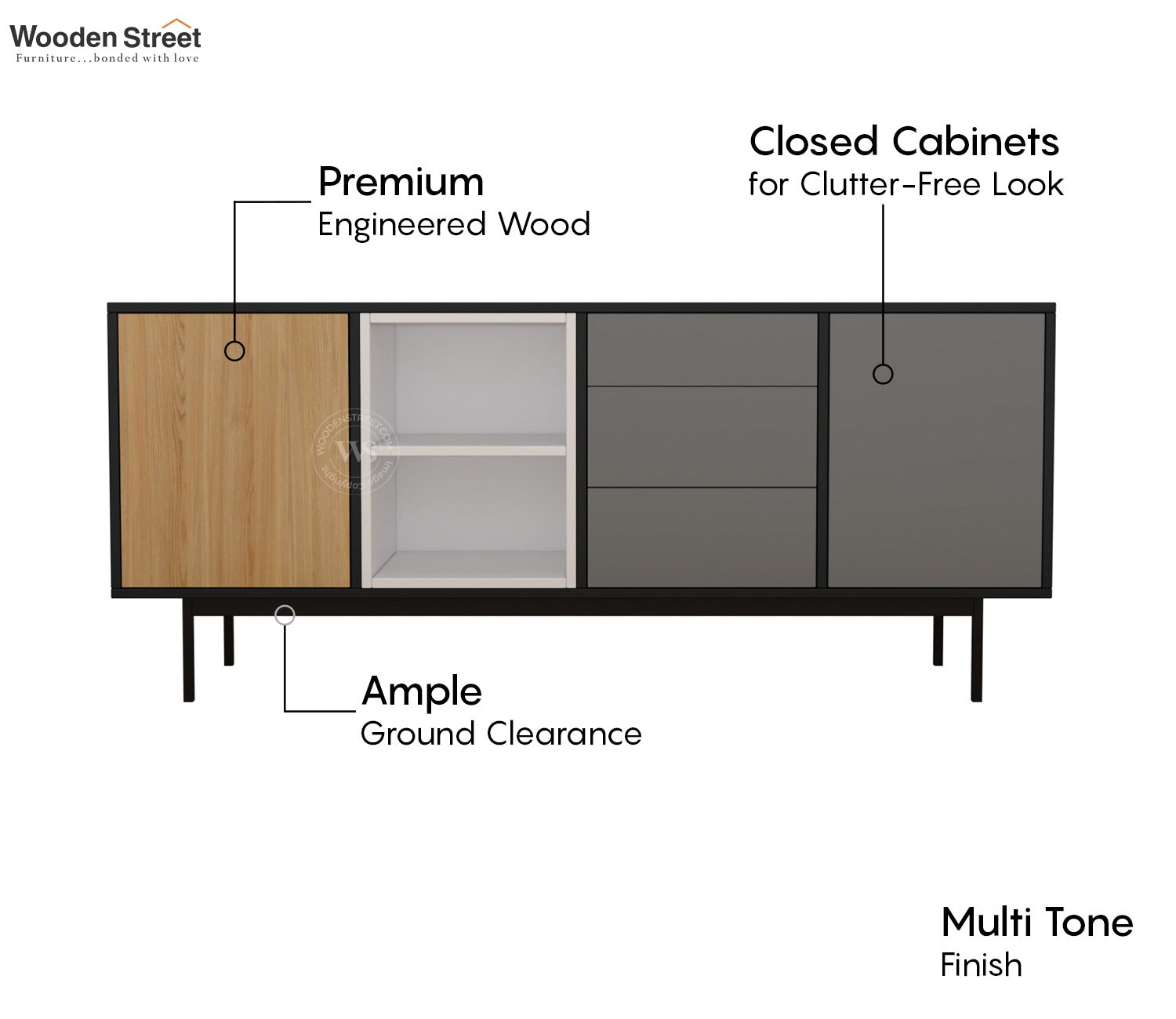 Maven Modern Cabinet and Sideboard with Metal Base (Engineered Wood, Santana Pattern)