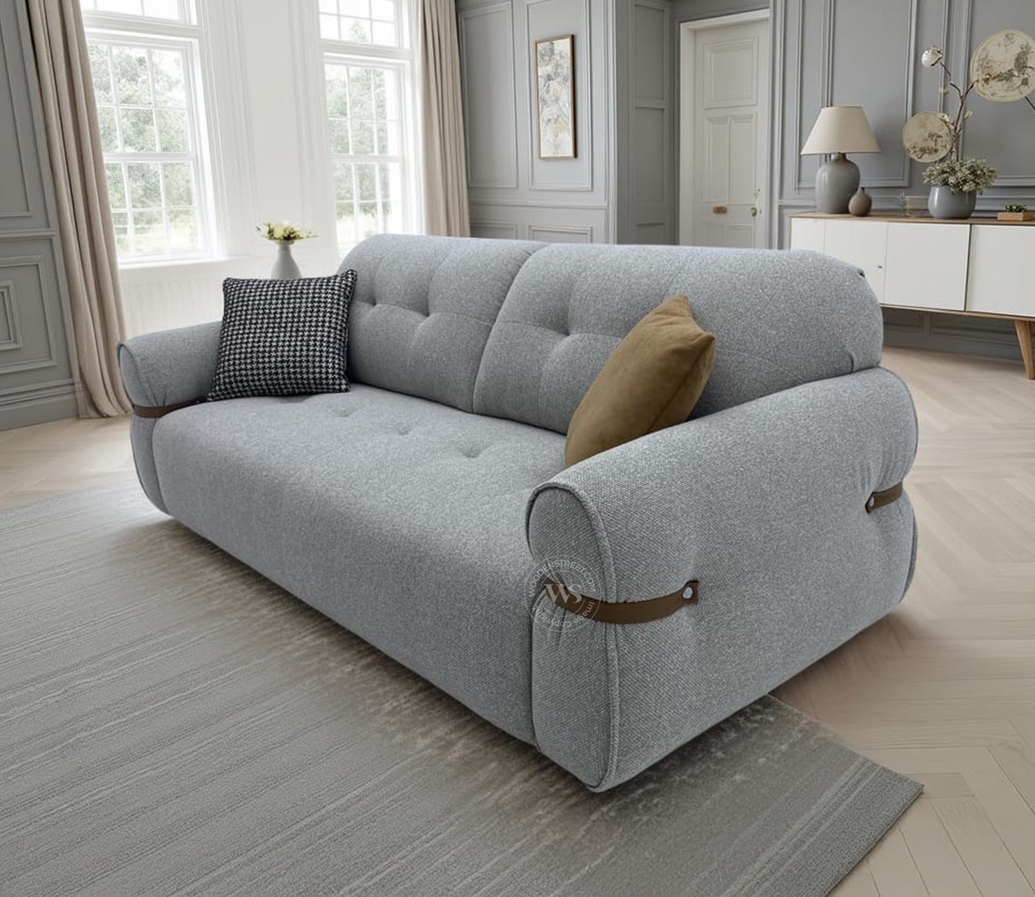 Reva 3-Seater Electric Sofa Cum Bed | Motorized Conversion Mechanism | Fabric Upholstery (Light Grey)