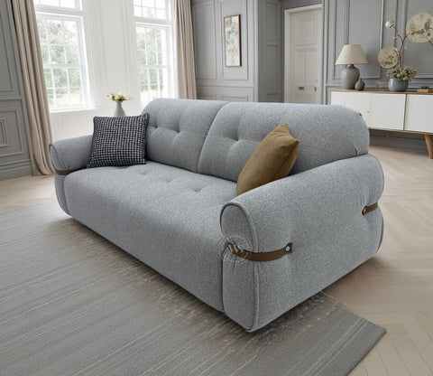 Reva 3-Seater Electric Sofa Cum Bed | Motorized Conversion Mechanism | Fabric Upholstery (Light Grey)