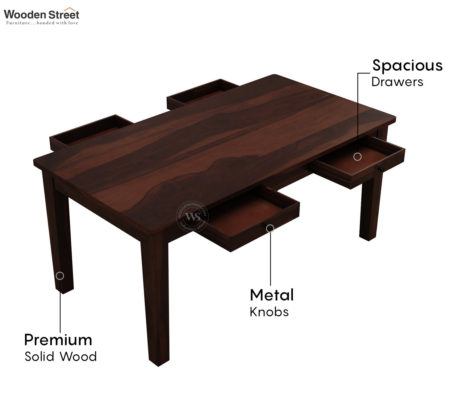Mcbeth 6 Seater Dining Table With Storage (Walnut Finish)