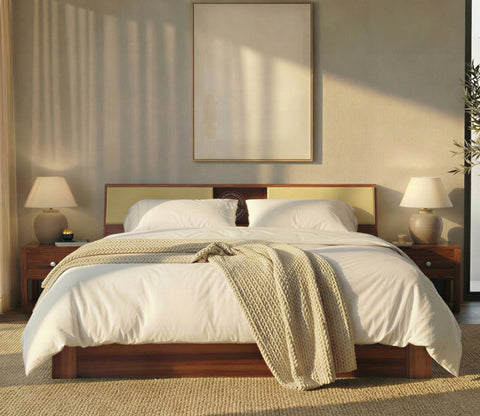 Walken Sheesham Wood Bed with Full Drawer Storage (Queen Size, Honey Finish)