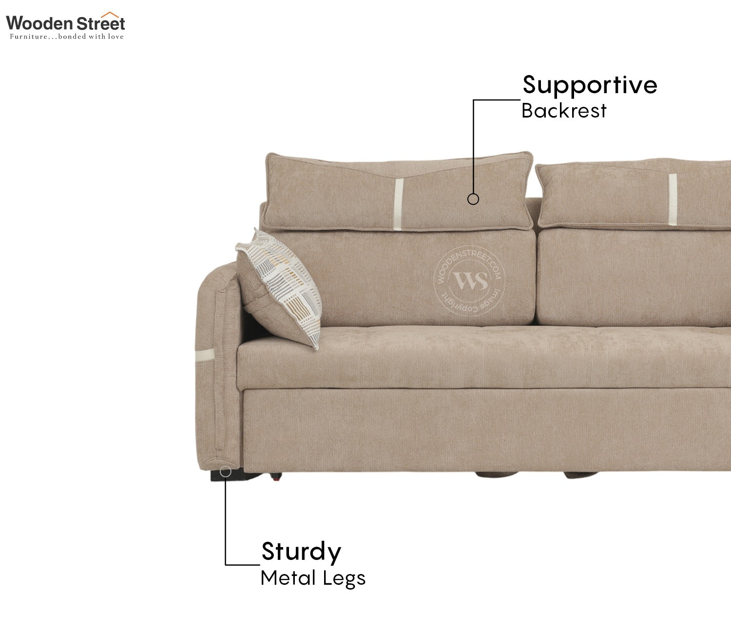 Centrica 3 Seater Premium Fabric Sofa Cum Bed Pull Out Mechanism (Brown)
