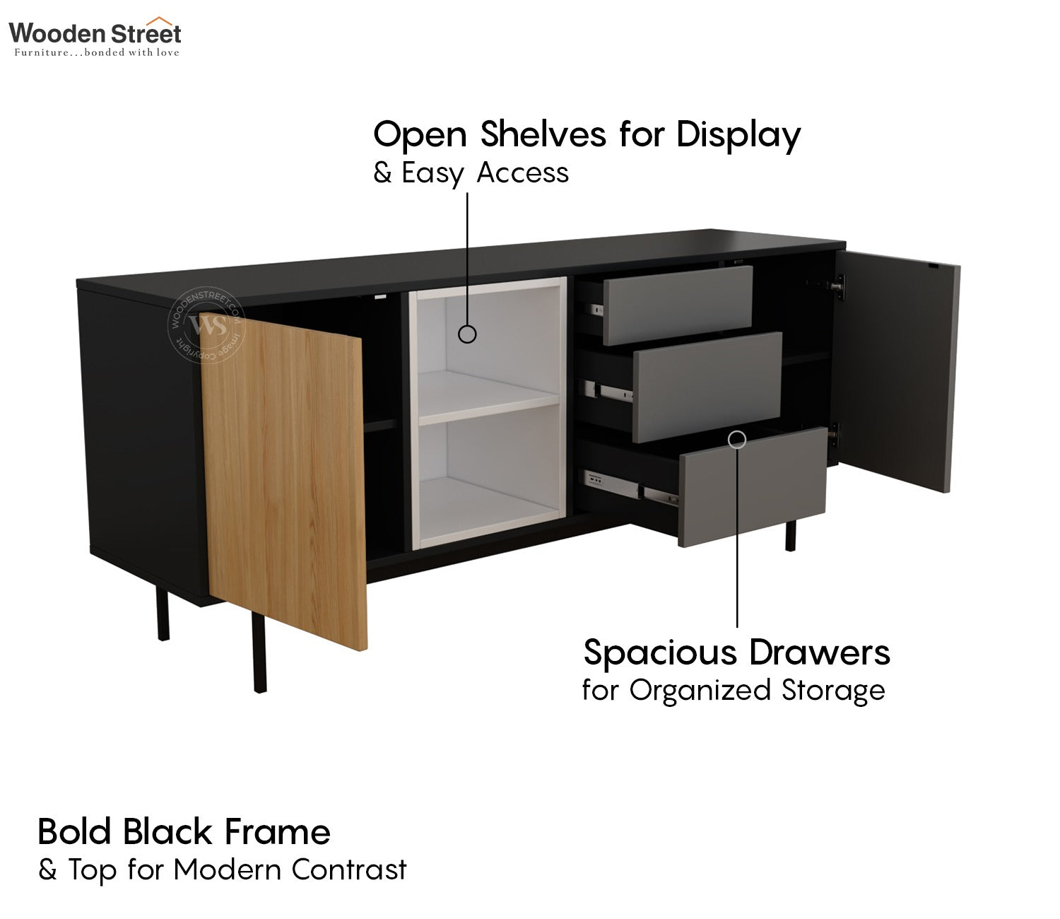 Maven Modern Cabinet and Sideboard with Metal Base (Engineered Wood, Santana Pattern)