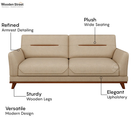 Alvaro 3+1+1 Seater Fabric Sofa with Wooden Accents (Cottage Ivory)
