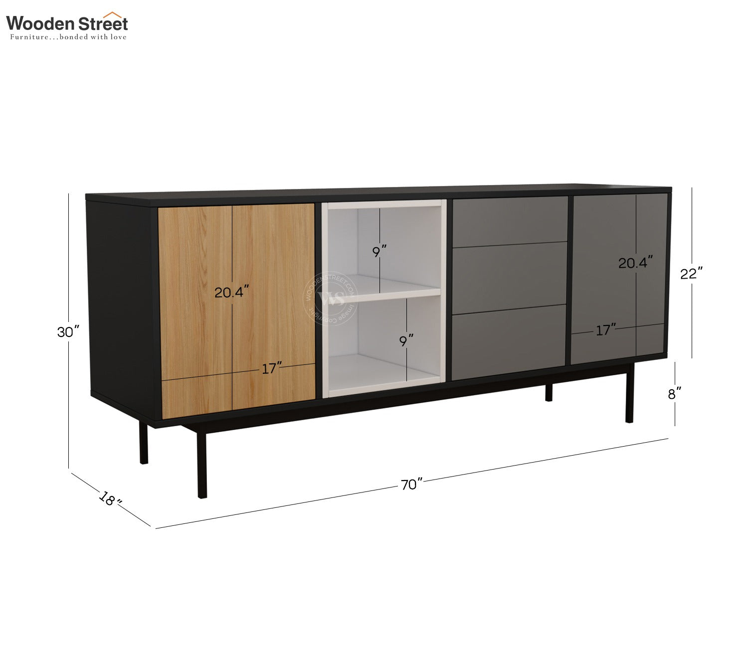 Maven Modern Cabinet and Sideboard with Metal Base (Engineered Wood, Santana Pattern)