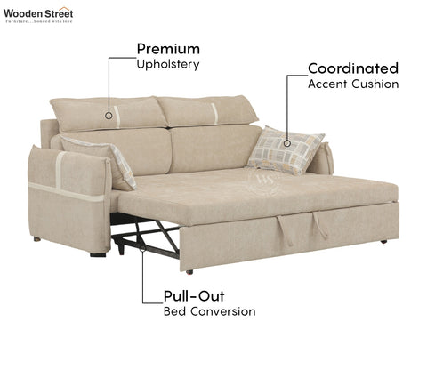 Centrica 3 Seater Premium Fabric Sofa Cum Bed Pull Out Mechanism (Beige)