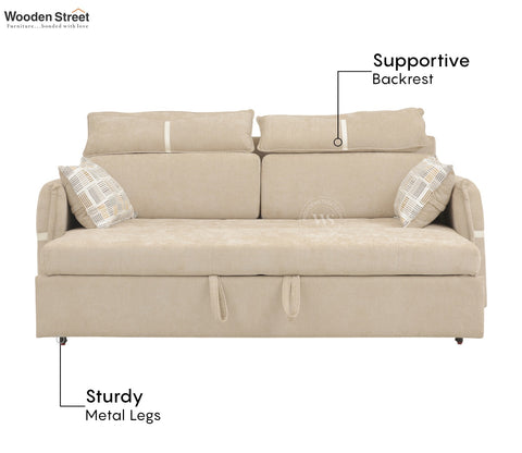 Centrica 3 Seater Premium Fabric Sofa Cum Bed Pull Out Mechanism (Beige)
