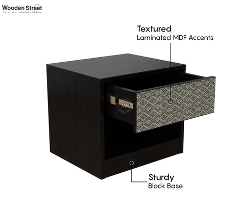 Orren Engineered Wood Bedside Table with Laminated Textured Drawer Front & Open Storage (Trellis Pattern)