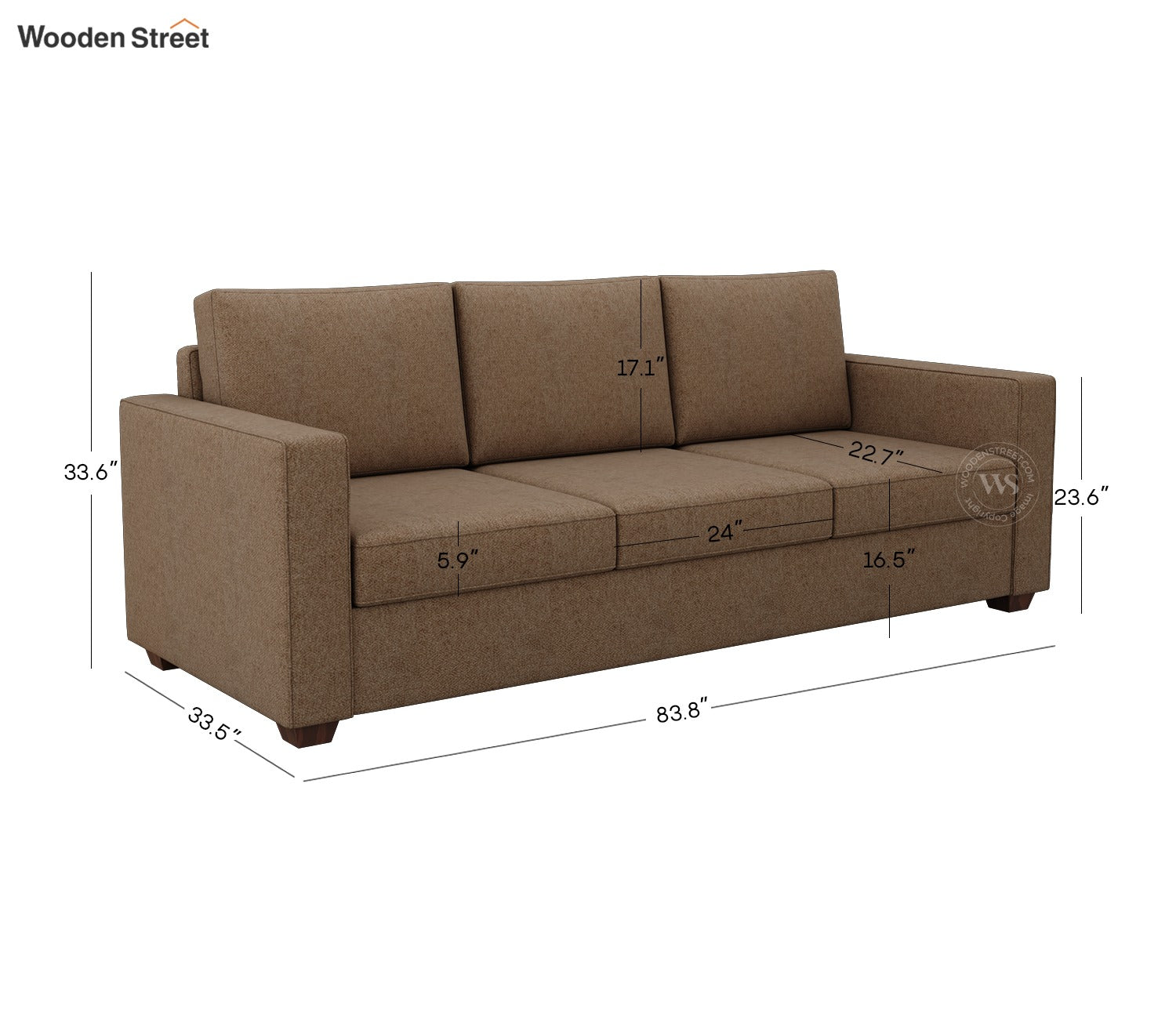 Albus 3 Seater Fabric Sofa (Sand Brown)