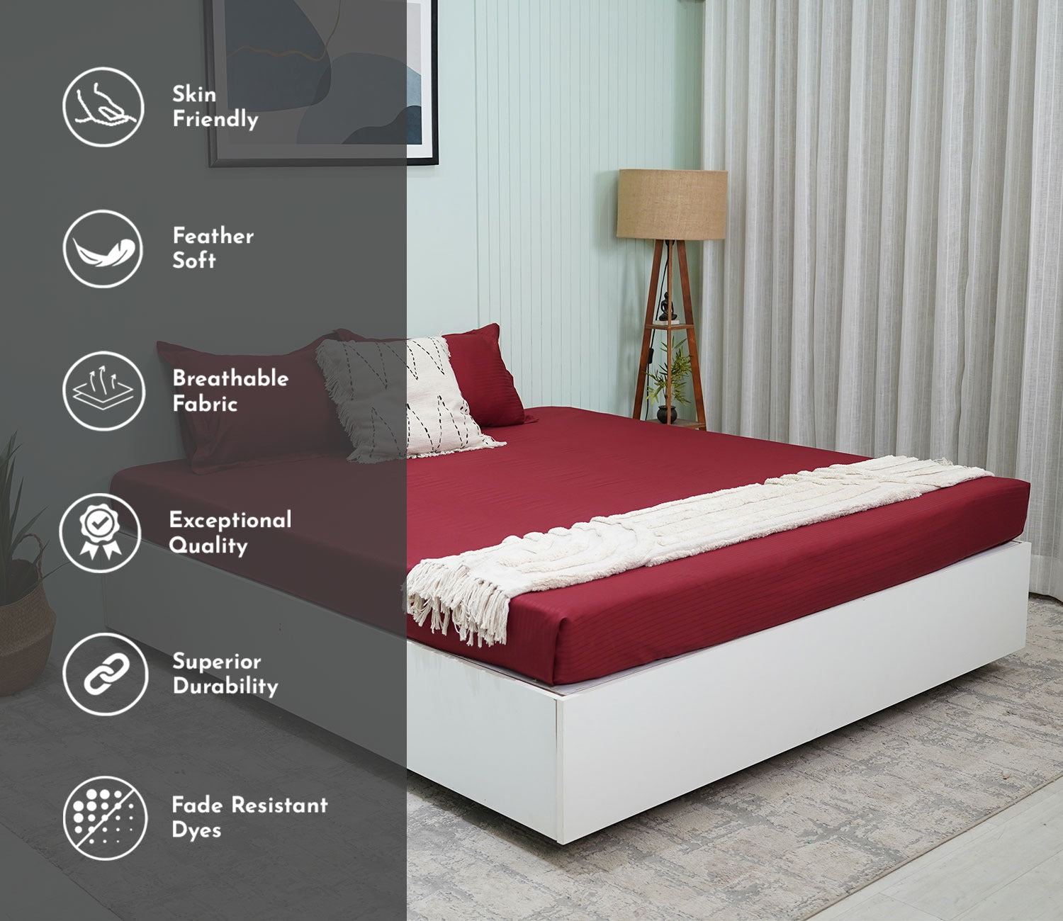 Ruby Classic Stripe King Size Bedsheet (Maroon)