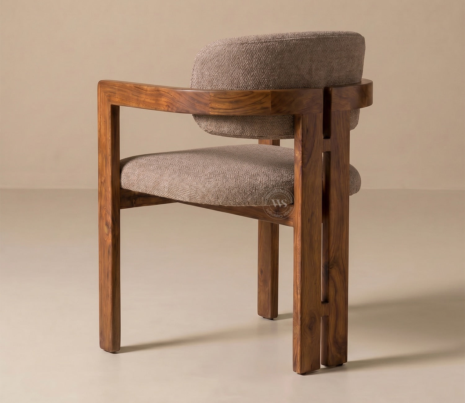 Kaaya Sheesham Wood Arm Chair with Premium Upholstery (Sand Brown)