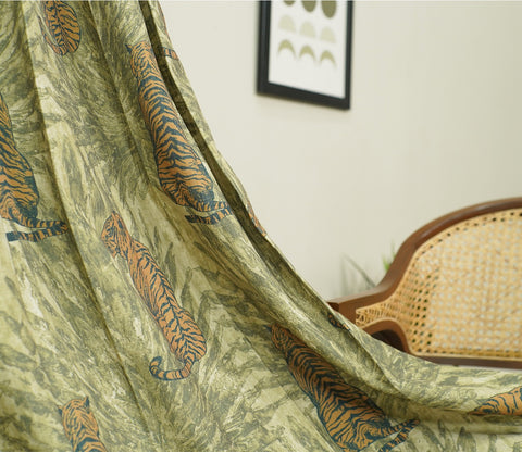 Leopard Print Light-Filtering Door Curtains Set of 2 (Green, 7 Feet)