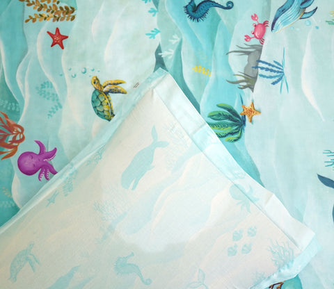 Seashore Flat Cotton Kids Bed Sheet King Size with 2 Pillow Covers