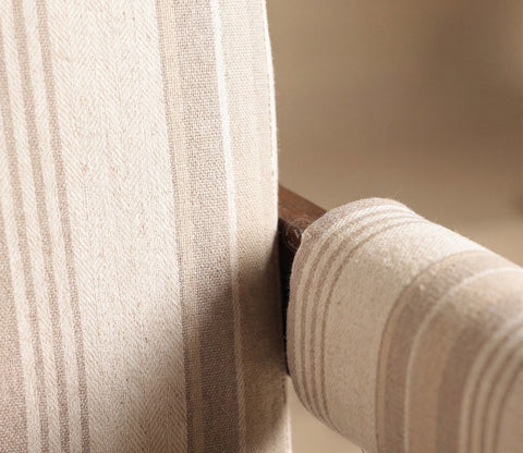 Troupe Sheesham Wood Chandigarh Chair with Premium Upholstery (Cream Stripes, Teak Finish)