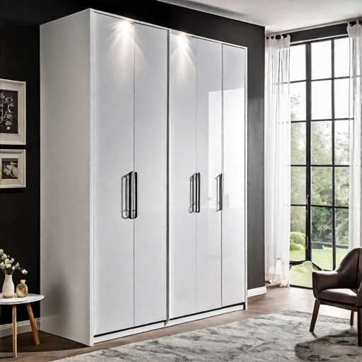 Trueliving 4 Door Fitted White wardrobe Laminated Finish & PU Finish (6Ft *2Ft *9Ft -1828.8MM X 609MM X 2743.2MM)