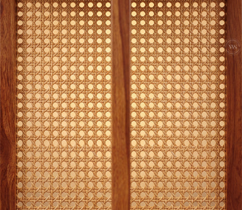 Aakruti Arch Sheesham Wood Single Panel Room Divider with Cane Weave & Open Shelf - Freestanding Partition Screen