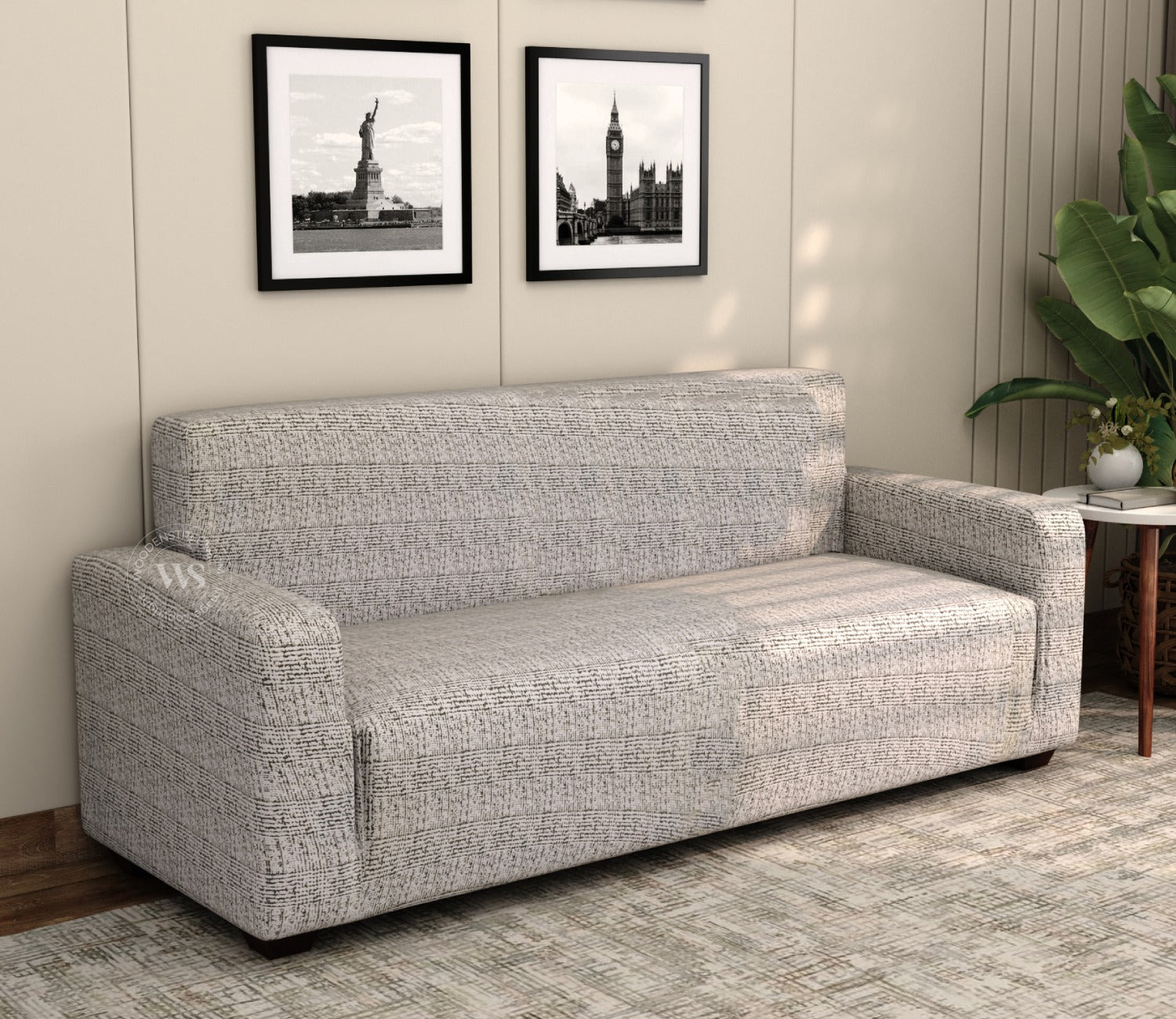 Hester Classic Textured Solid Colored Polyester Spandex 3 Seater Sofa Cover (Grey)