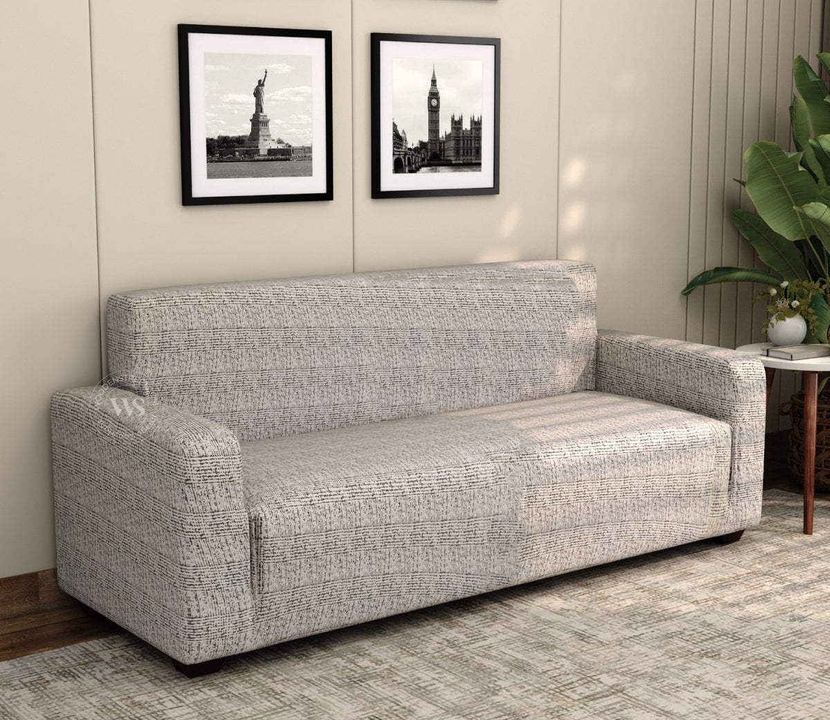 Hester Classic Textured Solid Colored Polyester Spandex 3 Seater Sofa Cover (Grey)