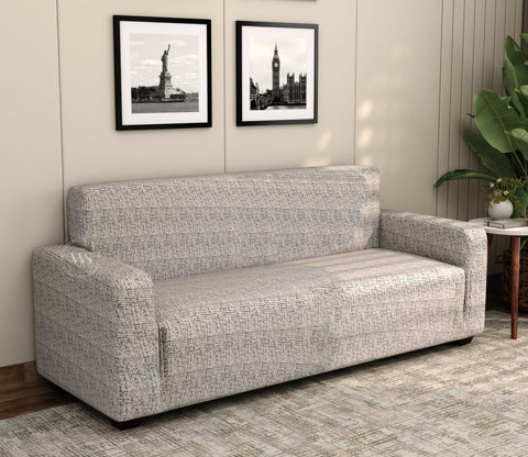 Hester Classic Textured Solid Colored Polyester Spandex 3 Seater Sofa Cover (Grey)
