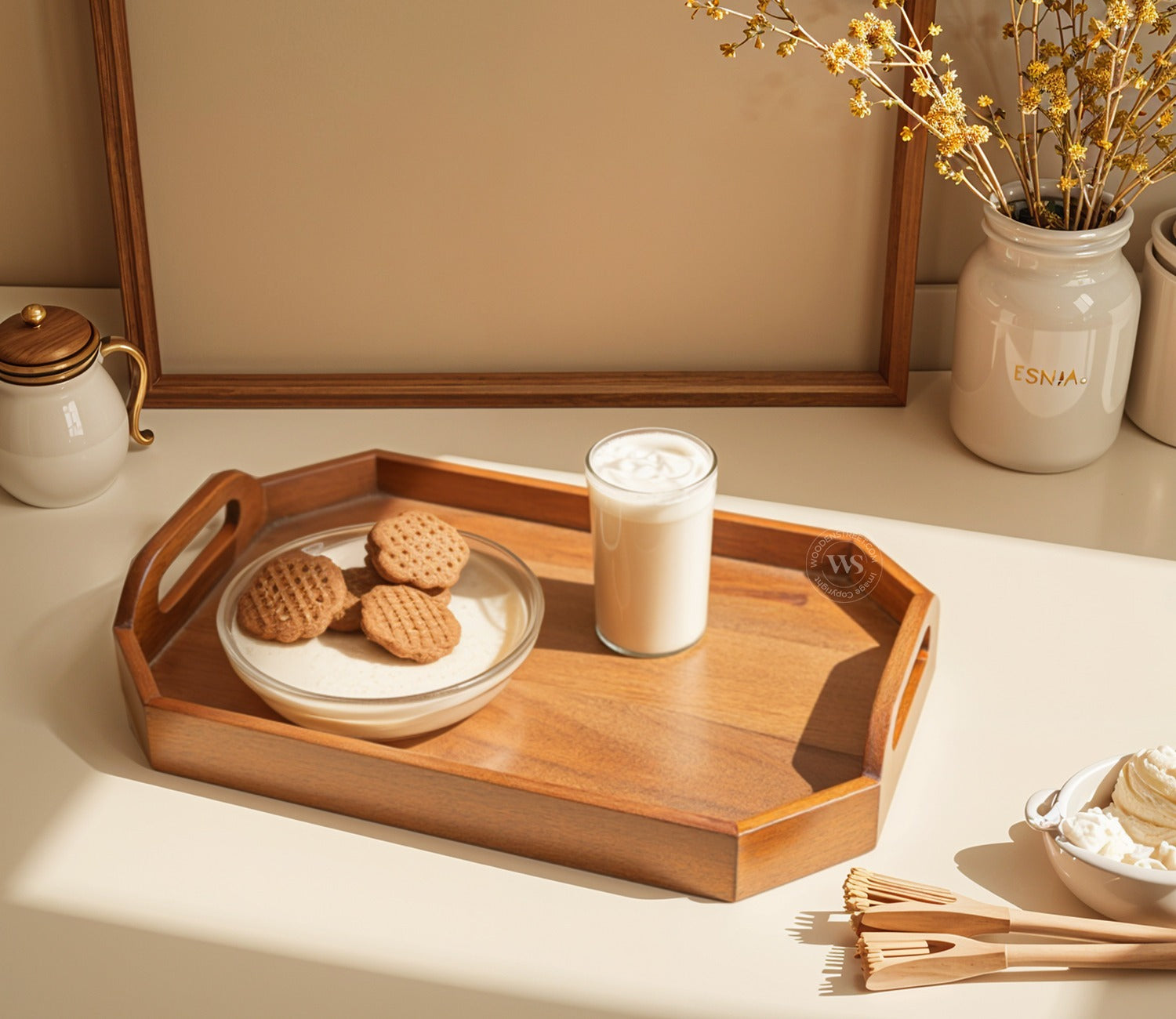 Cosmos Mango Wood Handcrafted Octagonal Serving Tray - (Set of 2)