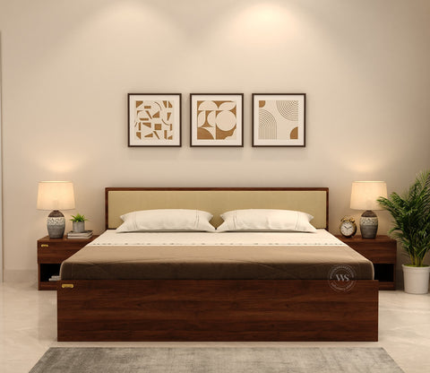 Clemency Bed with Cushioned Headboard Without Storage (Queen Size, Columbian Walnut Finish)