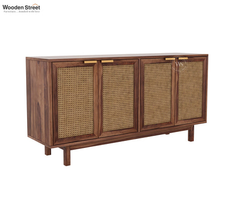 Rivena Solid Wood Cane Cabinet with Storage (Honey Finish)
