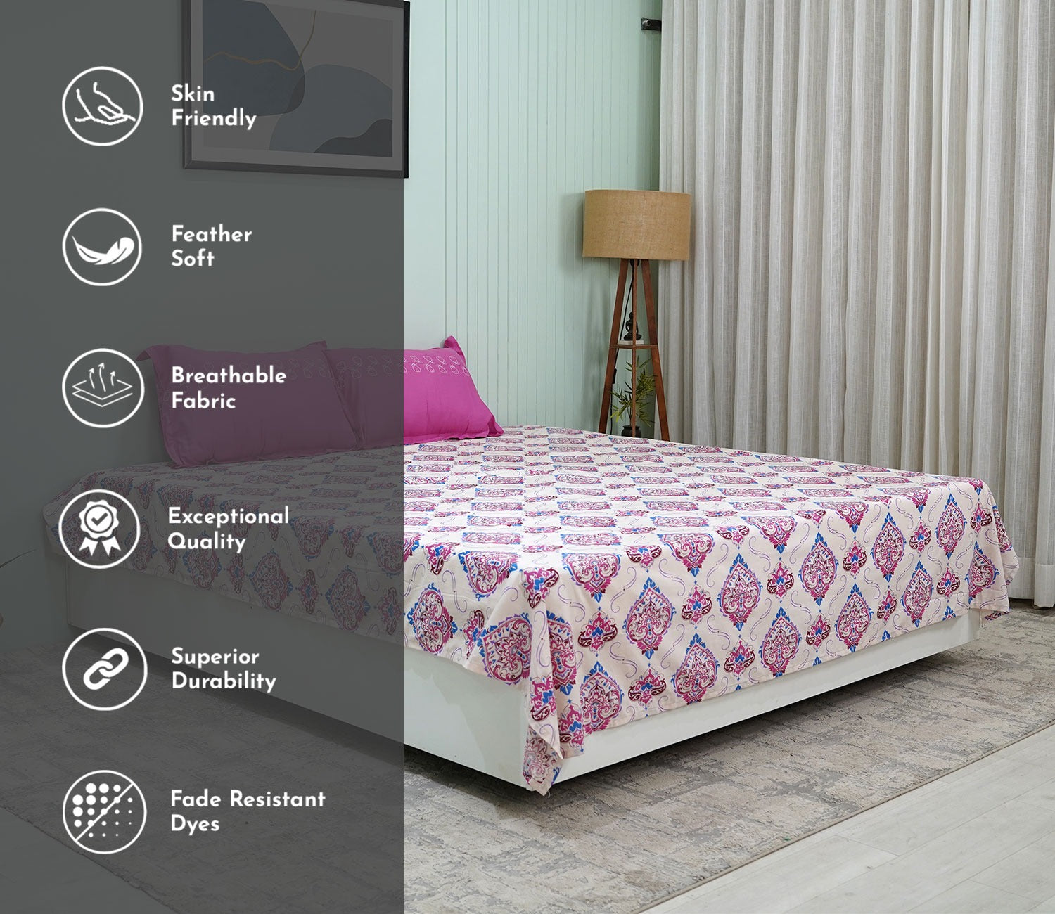 Adorn Moments Queen Size Bedsheet (Pink)