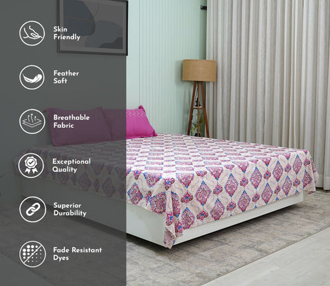 Adorn Moments Queen Size Bedsheet (Pink)
