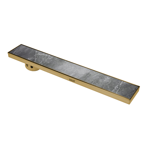 Trueliving Home Brown Marble Insert Shower Drain Channel (36 x 5 Inches) YELLOW GOLD PVD Coated