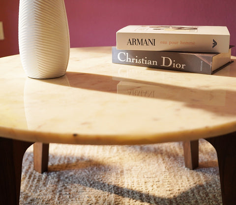 Siya Sheesham Wood Center Table with Marble Top (Teak Finish)