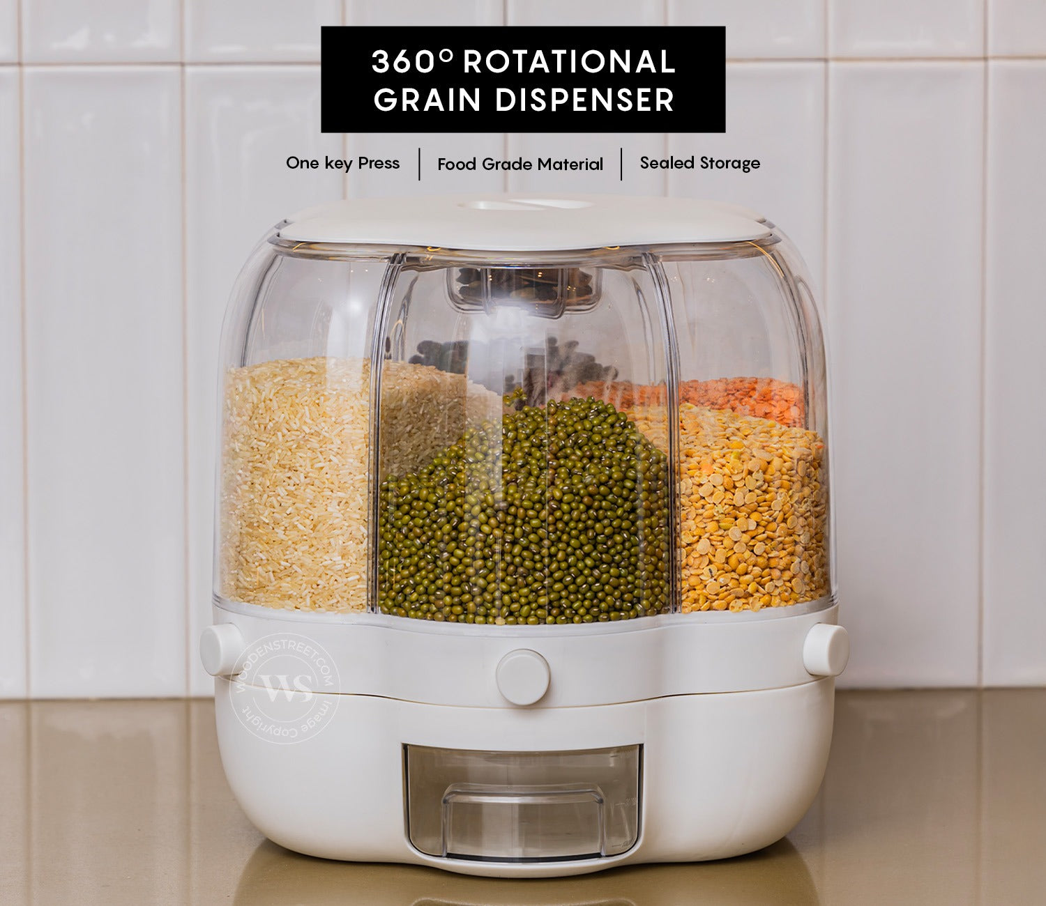 Grainery 6- Compartment All-In-One Rotating Grain Dispenser (White, Small)