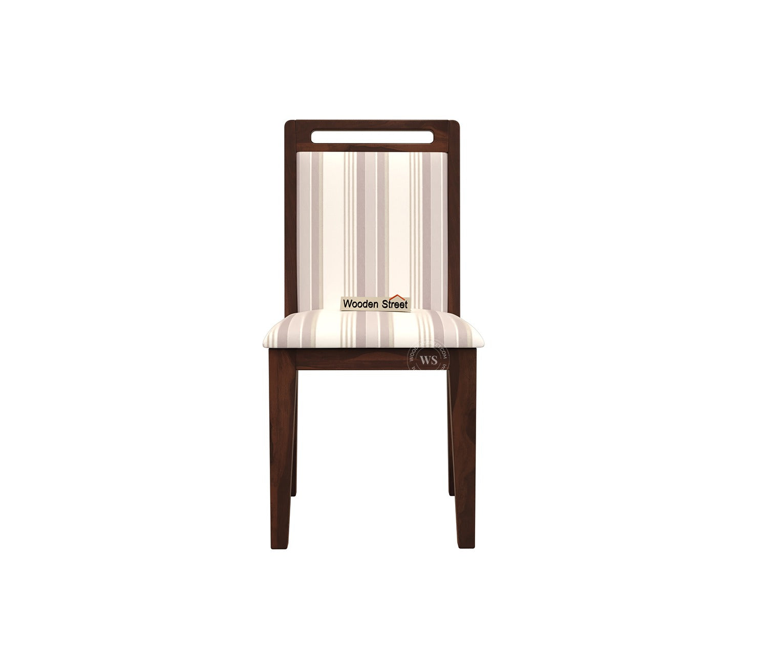 Hazel Sheesham Wood Dining Chair - Set of 1 (Cotton, Walnut Cream Stripe)