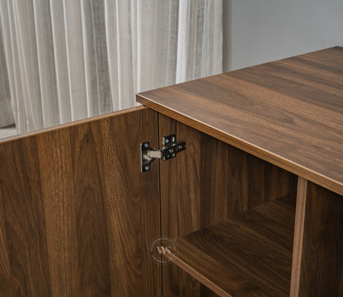 Arc Engineered Wood Study Table With 2 Layer Closed Storage Cabinet (Columbian Walnut Finish)