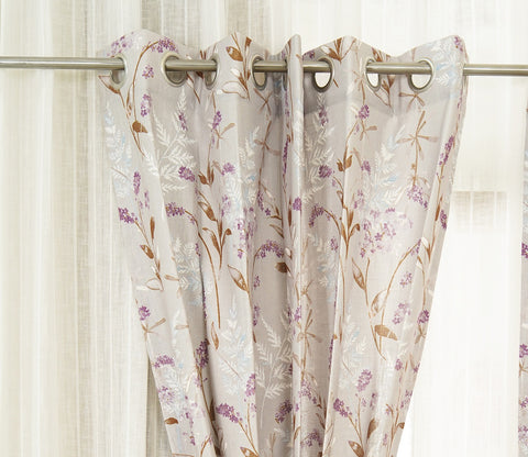 Fossil Daisy Uplands Floral Print Light-Filtering Door Curtains Set of 2 (Beige, 7 Feet)