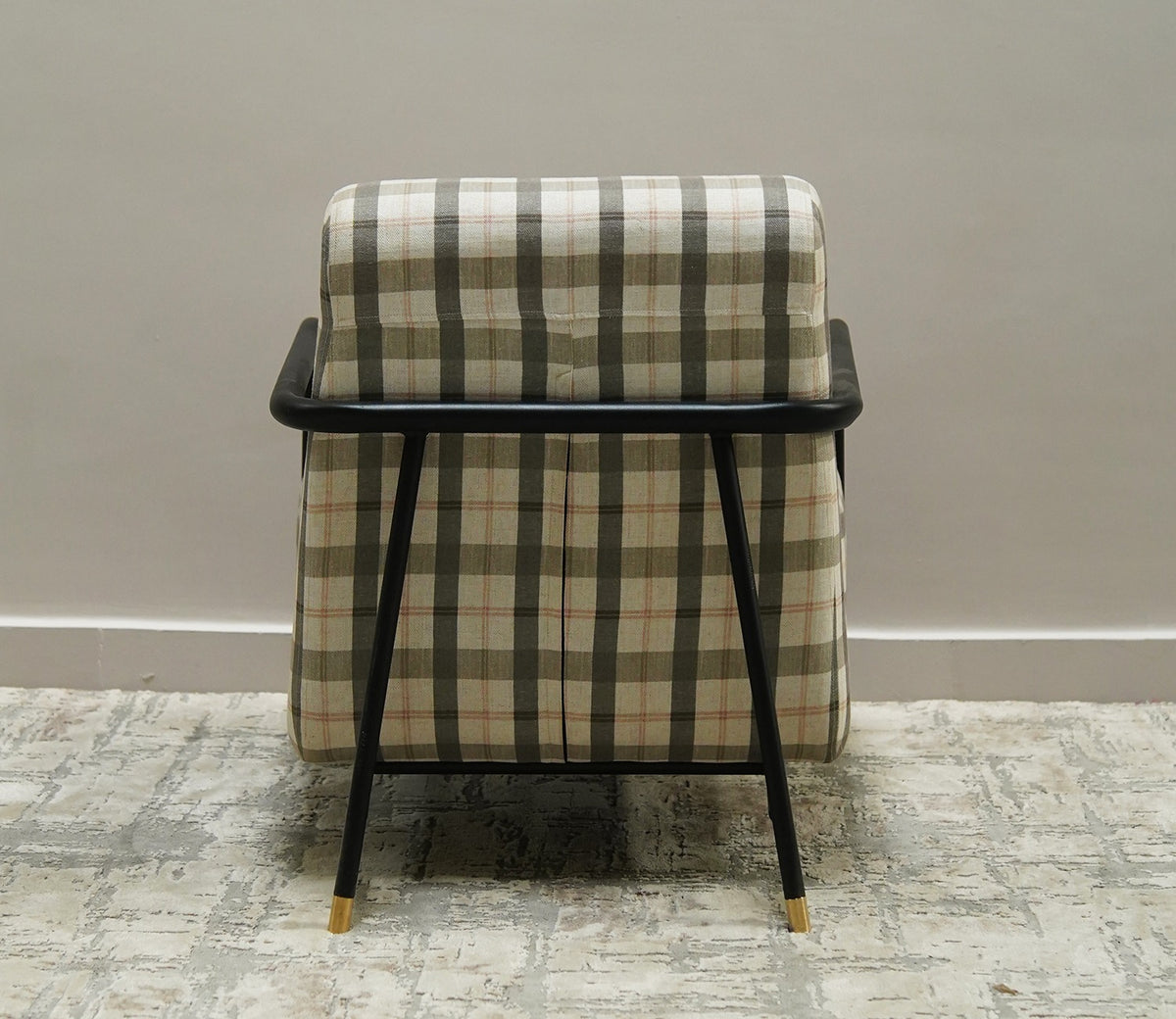 Valentina Metal Lounge Chair (Green Checkered, Black Finish)