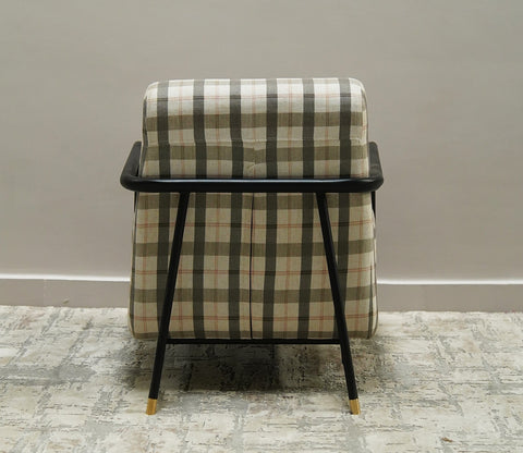 Valentina Metal Lounge Chair (Green Checkered, Black Finish)