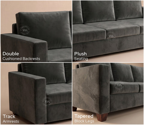 Albus L-Shape 5 Seater Right Aligned Sofa (Velvet, Graphite Grey)