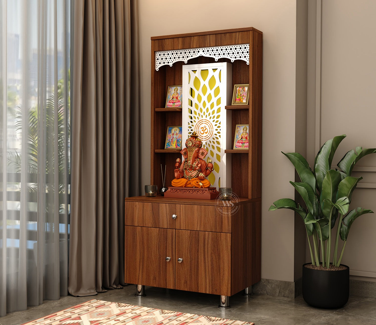 Vidyut Engineered Wood Home Temple With Inbuilt LED Light System (Exotic Teak)