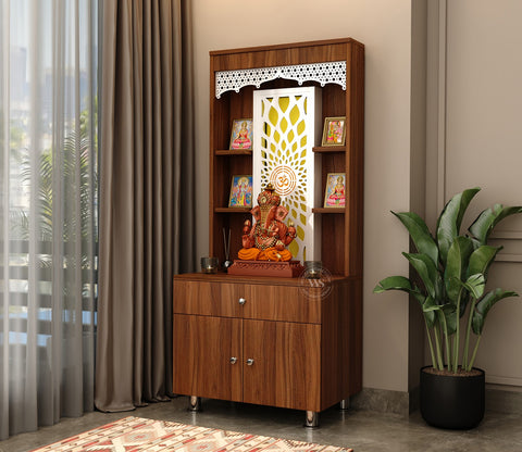 Vidyut Engineered Wood Home Temple With Inbuilt LED Light System (Exotic Teak)
