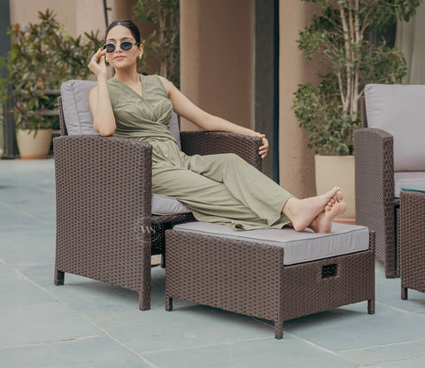 Vivica Premium Wicker 2 Seater Outdoor Set with Coffee Table and Ottomans (Beige)