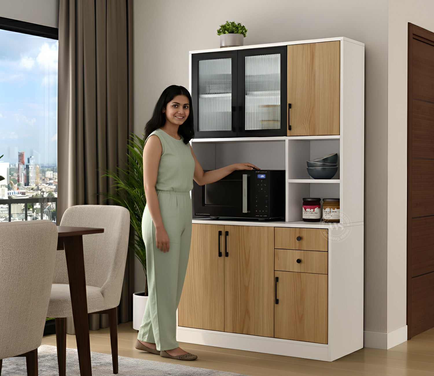 Basilic Engineered Wood Kitchen Cabinet with Textured Front & Ample Storage Space (Santana Teak)