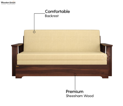 Della Sheesham Wood Sofa Cum Bed With Armrests (Walnut Irish Cream)