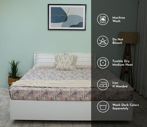 Allure Classic Printed King Size Bedsheet (Peach)