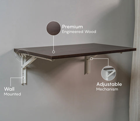 Stanko Foldable Wall Mounted Engineered Wood Study Table (Columbian Walnut Finish)