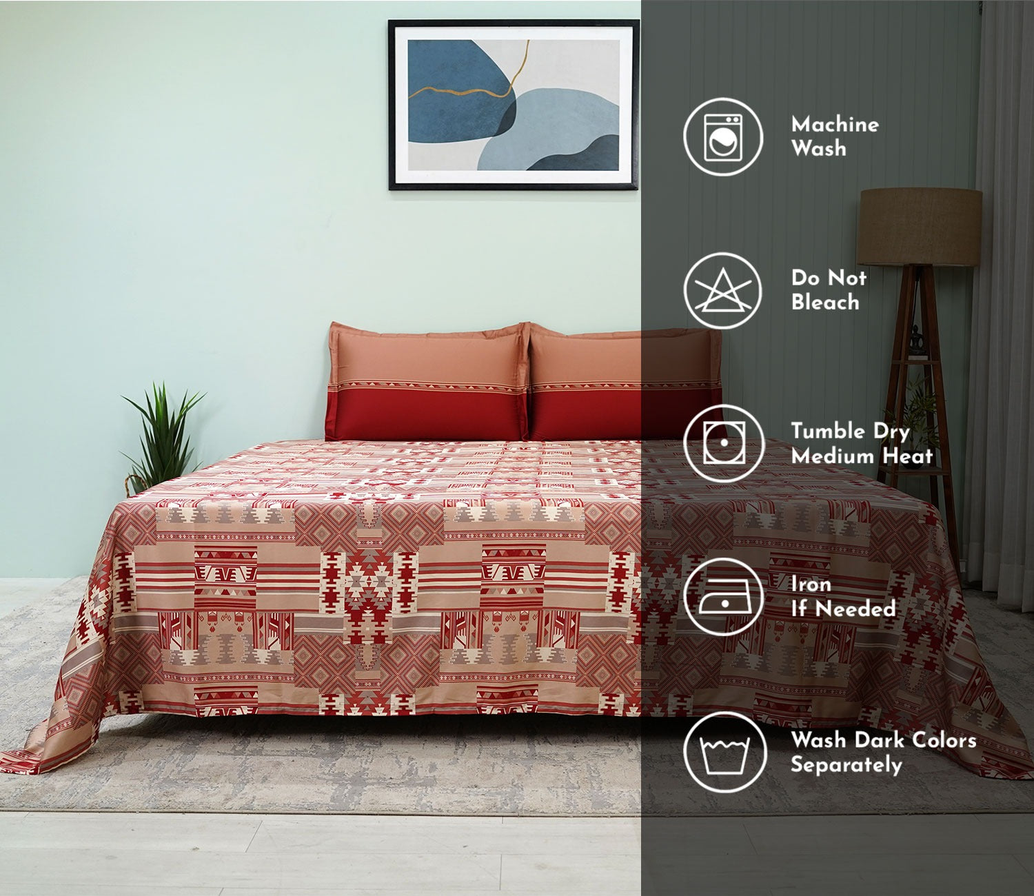 Killim Classic Printed King Size Bedsheet (Red)