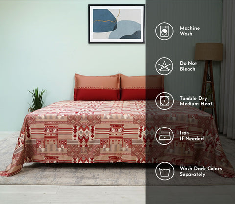 Killim Classic Printed King Size Bedsheet (Red)